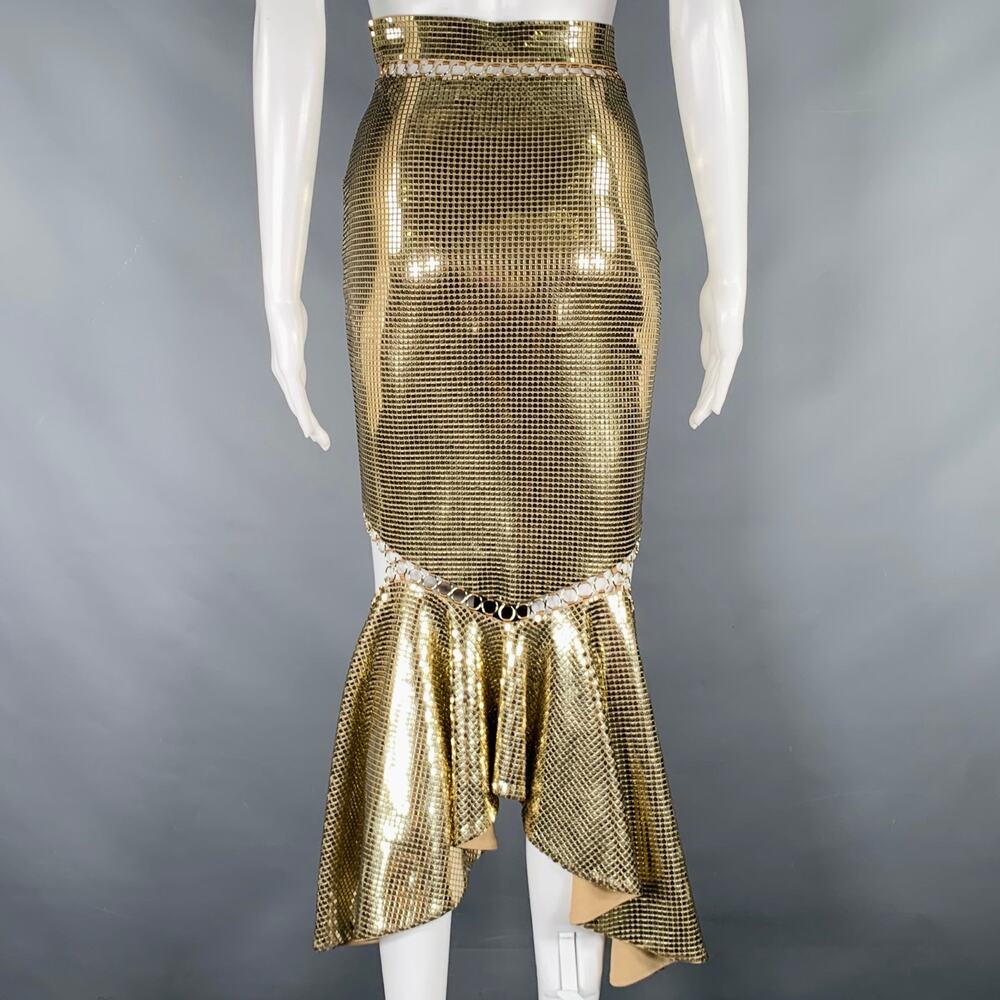 BURBERRY Size 0 Gold Beige Viscose Blend Disco Embellishment Mermaid Skirt - Picture 3 of 6